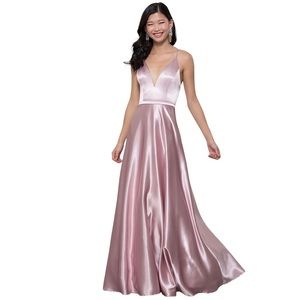 Open-Back Long Formal Satin Dress